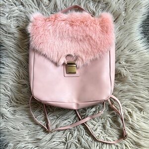 Pink Faux Fur Women's Backpack